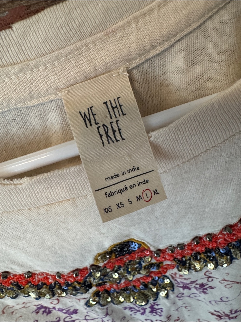 We The Free crop Cream Tee with sequined eagle size large - Picture 6 of 14